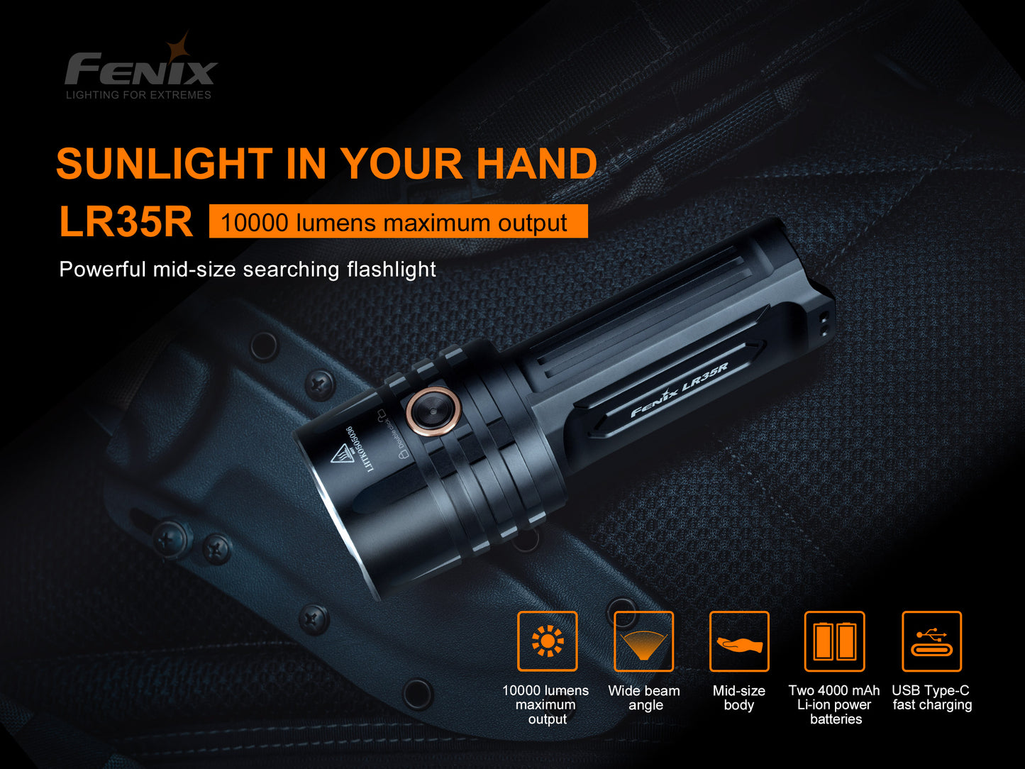LR35R RECHARGEABLE POWERFUL MID-SIZE SEARCHING FLASHLIGHT