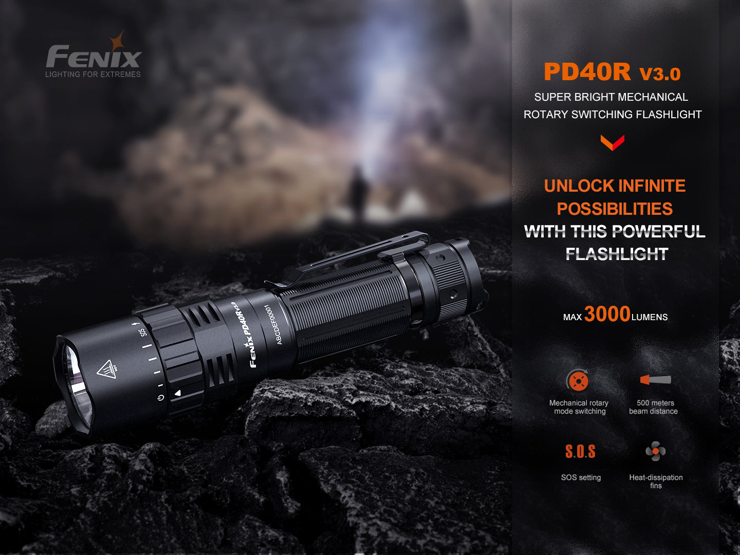 FENIX PD40R V3.0 SUPER BRIGHT MECHANICAL ROTARY SWITCHING FLASHLIGHT